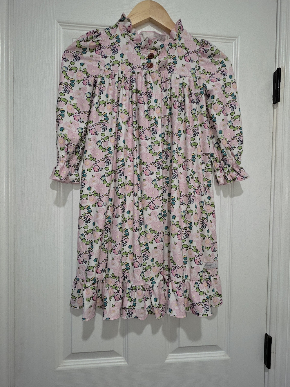 SweetHoney Pink Floral Ruffle Nightgown with Green and Blue Accents, Size 4T